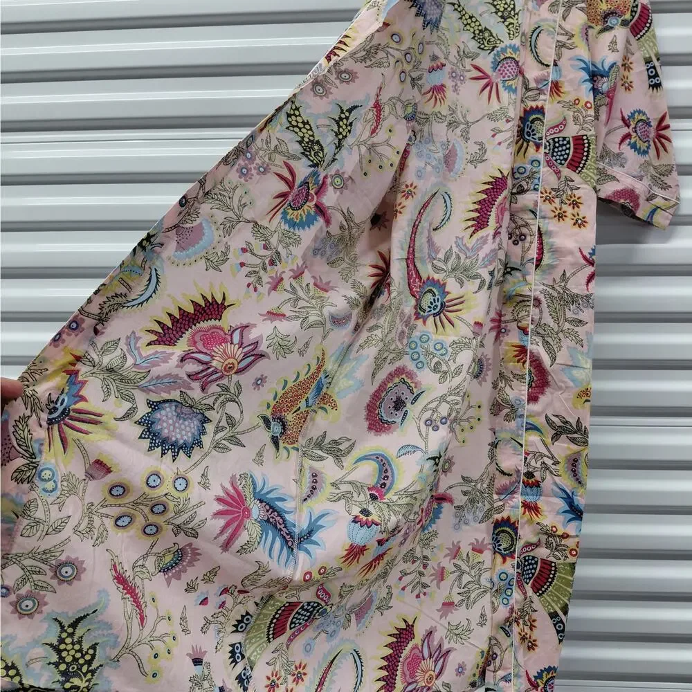Pink Floral Kimono Robe One Size Boho Spa Lounge Cover Up Sleepwear Vacation